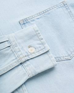 Camisa de mezclilla de punto lisa de manga larga para hombre, corte holgado, transpirable, antiencogimiento, cierre de un botón, cuello vuelto, otoño - Product Image 3