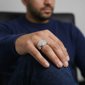 Solid 14k White Gold Natural Diamond Mens Signet Ring Octagon Geometric Pave Cluster Setting Chunky Statement Fine Jewelry - Product Image 4