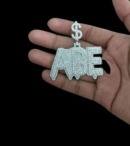 Ace Letter Pendant <b>Charm</b> <b>Silver</b> Plated Alloy Crystal Rhinestone Hiphop Style Men's Jewelry Gift - Product Image 1