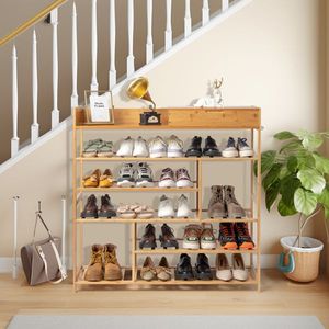 Scarpiera a 6 Ripiani in Legno Massello di Bambù con 2 Cassetti per Uso Domestico - Product Image 1