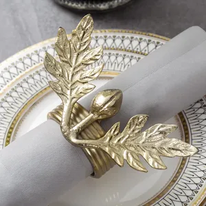 Modern Leaf Shape Eco-Friendly Napkin Rings Zinc Alloy Durable Party Table Decoration 5 Cm Width Lavie Creations - Product Image 6