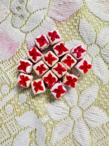 Wholesale Lampwork Millefiori Glass <b>Beads</b> | 12 Square <b>Red</b> Flower Inlay Oval <b>Beads</b> in Box for Jewelry Making - Product Image 1