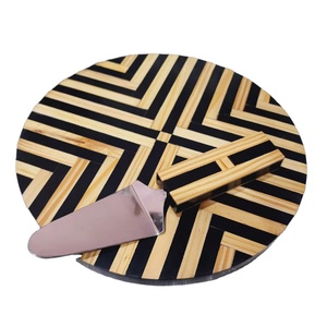 Base Redonda para Pastel con Incrustaciones de Madera y Resina Epoxi de Alta Gama, Patas de Metal Duraderas, Bandeja para Postres, Eventos y Decoración de Mesa de Comedor - Product Image 1