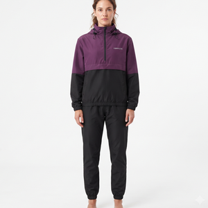 Women's Regular Fit Nylon Color Block Quarter <b>Zip</b> <b>Hooded</b> Tracksuit Matching Athletic Pants Casual Sportswear Set - Product Image 1