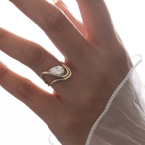 Pear Cut 1.75CT CVD Lab Grown Wave Diamond <b>Ring</b> With <b>Plain</b> Curved Band EF Color VVS2 Bypass Engagement <b>Ring</b> in 14K Solid Gold - Product Image 1