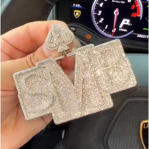 Pendentif personnalisé en argent 925 avec initiale de nom, serti de moissanite VVS taille brillant, bijou hip-hop raffiné, cadeau unisexe - Product Image 1