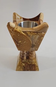 Brûleur à Bakhoor en bois d'acacia et résine époxy de style arabe moderne, fait main, luxe, porte-encens Mubkhar pour encens aromatique, Oud - Product Image 6