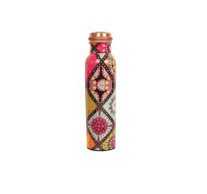 Botella de agua de cobre de 34 oz, extra grande, con estampado floral, recipiente ayurvédico de cobre puro para beber agua. - Product Image 5