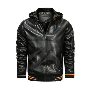 Chaqueta de cuero con capucha para hombre, chaqueta de motociclista, resistente al viento y al agua, para primavera y otoño - Product Image 1