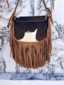 Bolso de Hombro Estilo Occidental con Flecos de Piel de Vaca, Bolsos de Estilo Bohemio con Piedras Turquesas, Bolsos Vintage para Mujer - Product Image 4