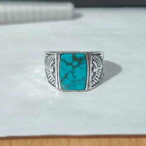 Bague Aigle en Turquoise Naturelle du Tibet pour Homme, en Argent Sterling 925, Faite à la Main, Style Vintage, Bague de Motard, Bijou Tribal Gothique Tendance - Product Image 1