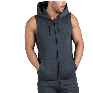 Sudadera sin mangas con capucha y cremallera para hombre, de felpa francesa, 80% algodón, ligera, lisa, estilo crop, informal, para otoño y gimnasio - Product Image 5