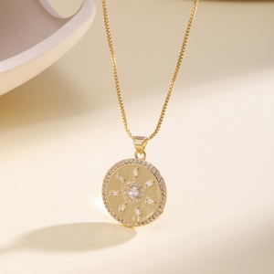 QIKU 코인 지르콘 펜던트 목걸이 패션 18K 금도금 구리 보석 여자 남자 일상복 - Product Image 6