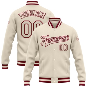 ขายส่งโดยตรงจากอุตสาหกรรม เสื้อแจ็คเก็ต Letterman แบบมีกระดุมเต็มตัว สีแดงเลือดหมู สไตล์ Bomber รุ่นขายดีที่สุด สามารถสั่งทำได้ - Product Image 1