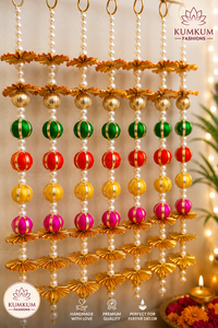 Guirlandes décoratives multicolores légères faites à la main avec pompons et pampilles Gotta Patti pour mariage indien, Haldi, Mehndi, et décoration festive de la maison - Product Image 4