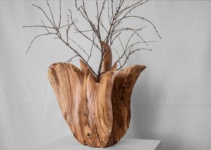Handmade Olive Wood Vase: Large Sculptural Minimalist Home Decor - Product Image 6