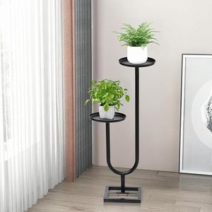 Support à fleurs minimaliste en métal à deux niveaux circulaires pour plantes vertes d'intérieur, finition thermolaquée - Product Image 6