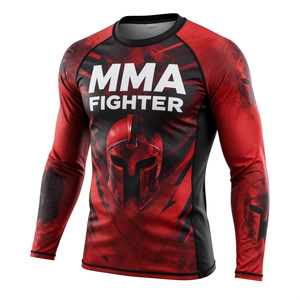 Camiseta de Compresión de Manga Larga para Luchadores de MMA, Camiseta de Compresión Roja de Manga Larga con Estampado por Sublimación de Secado Rápido - Product Image 1