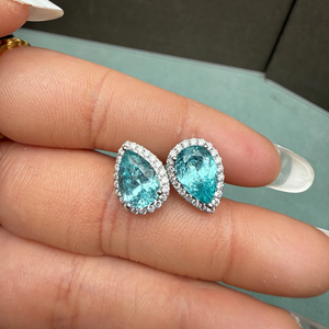 Women's White Gold Pear Cut Fancy <b>Blue</b> Diamond <b>Earrings</b> IGI Certified Luxury <b>Studs</b> - Product Image 5