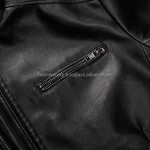 Boomletcorp 100% chaqueta de cuero genuino para hombre, chaqueta de cuero con cuello redondo para hombre, chaqueta de montar para hombre. - Product Image 3