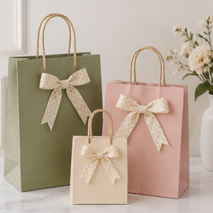 Custom Kraft Paper Gift Bags with Ribbon Bow Handles Luxury Shopping Packaging Bags for Boutique Retail <b>Wedding</b> Party Gift - Product Image 1