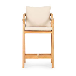 Silla hecha a mano de madera maciza de teca con respaldo de cuerda natural para muebles de cafetería, resort o salón. - Product Image 1