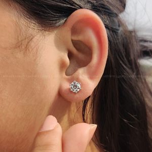 <b>Silver</b> Round Cut Lab Grown Diamond <b>Stud</b> <b>Earrings</b> <b>Set</b> in 925 Sterling <b>Silver</b> Fine Jewelry Pair for Women Classic Beauty - Product Image 2