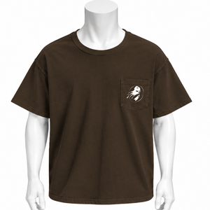 Dark Brown Weathered <b>Pocket</b> Tee Garment Washed Cotton Short Sleeve <b>T</b> <b>Shirt</b> Relaxed Fit Chest <b>Pocket</b> Vintage Casual Streetwear - Product Image 1
