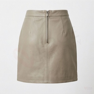 Women High Waist A Line <b>Faux</b> <b>Leather</b> Mini <b>Skirt</b> Solid Beige Short <b>Skirt</b> Autumn Office Lady - Product Image 2