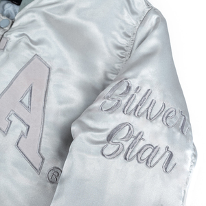 Silver Star for Cropped Vintage Bomber Satin Jacket Women Sisterhood Pride Alpha Varsity Sorority Greek Reversible Eco-Friendly - Product Image 5