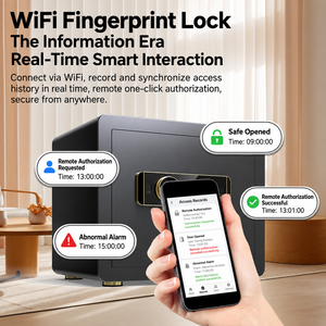 Coffre-fort biométrique avec serrure à empreintes digitales, télécommande Wi-Fi, double alarme, verrous renforcés et sécurité en acier pour la maison et le bureau - Product Image 4