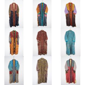 Designer Floral Print Vintage Silk Sari Kimono Robe Casual Summer Intimates Beach Nightgown Floor-Length Kimono Robe - Product Image 1