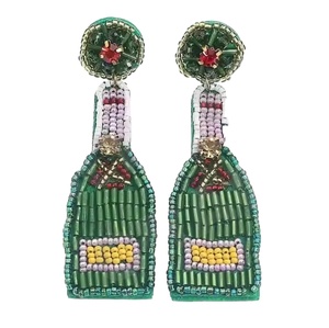 Emulily Vintage Green Beaded Earrings for Women Patriotic <b>Memorial</b> Day Orange White Blue Colour Fabric Wedding Occasion - Product Image 1