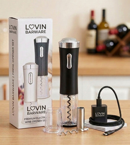 Ouvre-bouteille électrique VINIFERA TECH rechargeable avec LED, design moderne, acier inoxydable noir et argent - Product Image 4