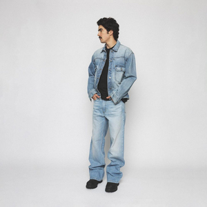 New Fashionable Loose Straight Washed Baggy <b>Men</b> <b>Jeans</b> Pants Casual Customized Denim Distressed 100% Cotton Spring - Product Image 4