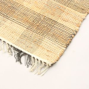 Tapis gris à carreaux en jute et coton tissé à la main 6x9 pieds, conçu par des artisans, tapis et ensembles de tapis - Product Image 4