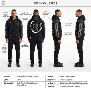 Sweat à capuche streetwear surdimensionné pour homme en coton éponge 280 GSM avec fermeture éclair intégrale, patch chenille et coupe carrée – Fabricant OEM de vêtements d'extérieur - Product Image 5