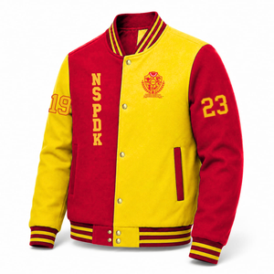 Chaqueta universitaria personalizada NSPDK Sorority, roja y dorada, de manga larga, con botones en la parte delantera, cuello con ribete, logotipo bordado, de algodón. - Product Image 2