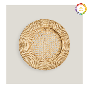 Assiette de service ronde en rotin tressé, faite à la main, vintage, jetable, écologique, pour mariage, hôtel, restaurant, vente en gros - Product Image 4