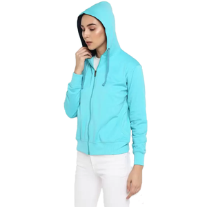 Sweat-shirt à capuche zippé pour femme, coupe classique, en coton, couleur unie, décontracté, unisexe, pour le printemps, tricoté, avec fermeture éclair intégrale, de BD - Product Image 6