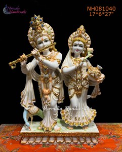 Estatua de Radha Krishna Hecha a Mano en Resina |   Decoración Religiosa y Cultural de Diseño Tradicional para Mesa, Regalo para el Hogar u Oficina - Product Image 2