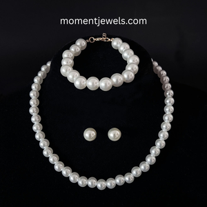 Elegant Round Pearl Resin Bead Bracelet Golden Plated Electroplated Stretch <b>Elastic</b> Chain Bracelets, jewelry set - Product Image 1