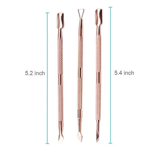 Ensemble d'outils à ongles en acier inoxydable rose doré de qualité supérieure, 3 pièces, pousse-cuticules double face pour manucure et pédicure professionnelles - Product Image 1