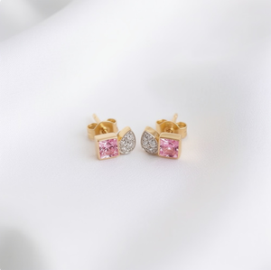 9KT Gold Natural Pink Sapphire & Diamonds Toi Et Moi Luxury Party Anniversary Studs - Product Image 2