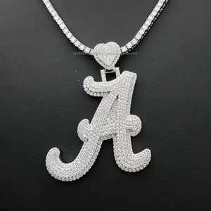 จี้เพชรโมอิสซาไนต์ทรงตัวอักษร ชุบโรเดียม เงินแท้ 925 สำหรับทุกเพศ  ของขวัญครบรอบแบบกำหนดเอง  เครื่องประดับฮิปฮอป - Product Image 6