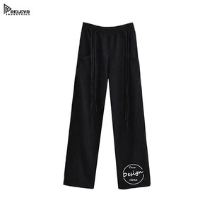 Wholesale Women’s French Terry Sweatpants – High Waist <b>Stacked</b> <b>Joggers</b> Cotton Straight Leg Patchwork Blank - Product Image 5