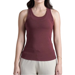 Débardeur tricoté à manches courtes et col rond pour femme, bleu marine, avec rubans, respirant, en polyester/coton, style décontracté streetwear - Product Image 1