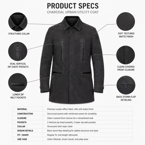 <b>Men's</b> Premium <b>Suede</b> Leather Car Coat Long Winter Trench <b>Jacket</b> with Zippers Outdoor Casual Custom OEM Wholesale - Product Image 5