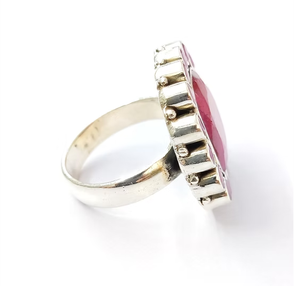 Designer Floral Pattern 925 <b>Silver</b> <b>Ring</b> with Ruby Agate 10.7 Grams <b>Statement</b> Jewelry Any Occasion Wear - Product Image 3