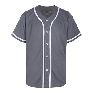 Camiseta de Béisbol Unisex Gris de Manga Corta con Botones al Frente, Absorbente de Humedad, Poliéster, Corte Regular para Adultos, Ropa Deportiva para Todas las Temporadas - Product Image 1